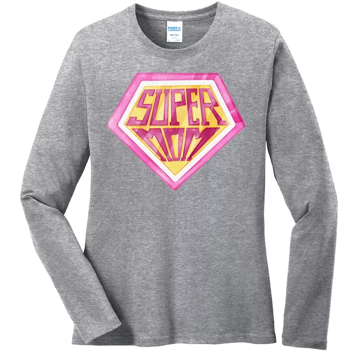 Cute Retro Super Mom Gift For Mother Ladies Long Sleeve Shirt