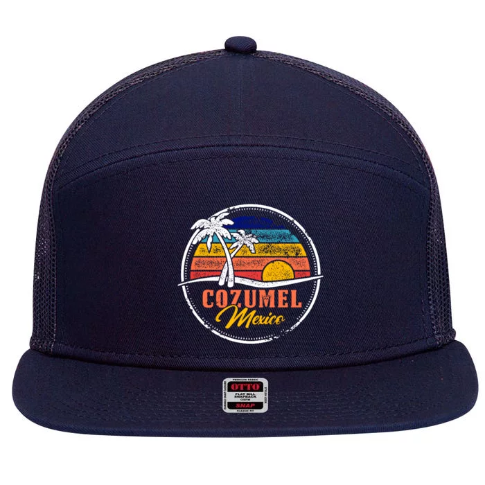 Cozumel Retro Sunset 7 Panel Mesh Trucker Snapback Hat