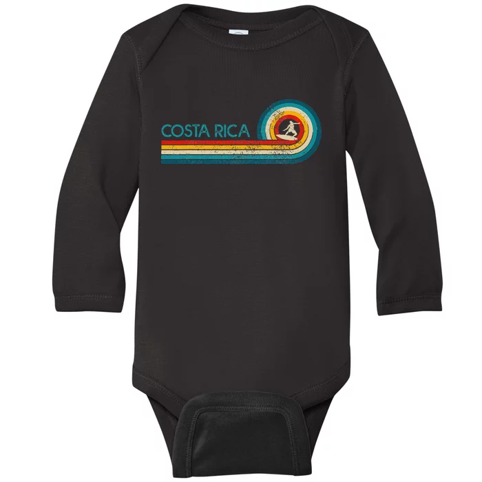 Costa Rica Surf Vintage Beach Surfer Surfing Baby Long Sleeve Bodysuit