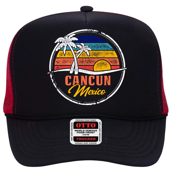 Cancun Retro Sunset High Crown Mesh Trucker Hat