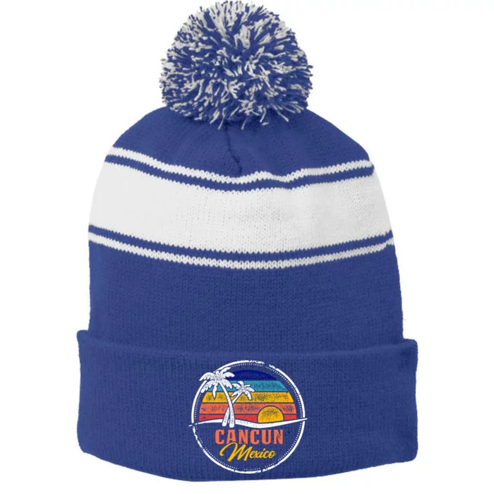 Cancun Retro Sunset Stripe Pom Pom Beanie