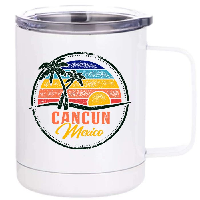 Cancun Retro Sunset Front & Back 12oz Stainless Steel Tumbler Cup