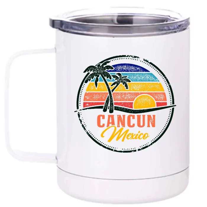 Cancun Retro Sunset Front & Back 12oz Stainless Steel Tumbler Cup