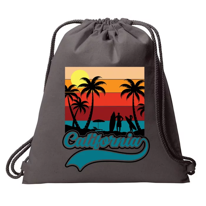 California Retro Sunset Graphic Drawstring Bag