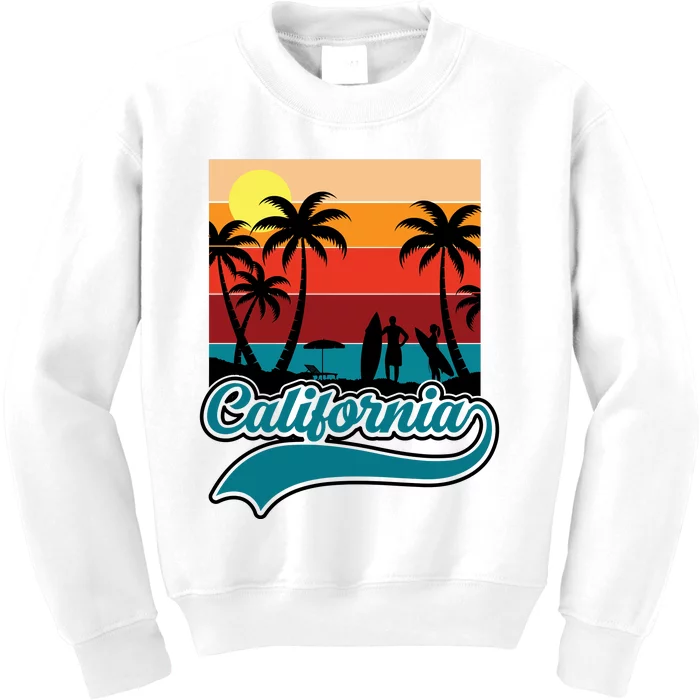 California Retro Sunset Graphic Kids Sweatshirt