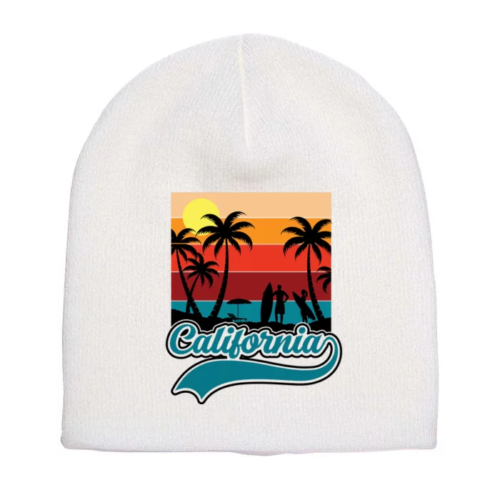 California Retro Sunset Graphic Short Acrylic Beanie