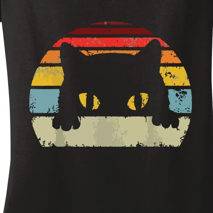 Cat Retro Style Black Kitty Cats Lover Gift Women's V-Neck T-Shirt