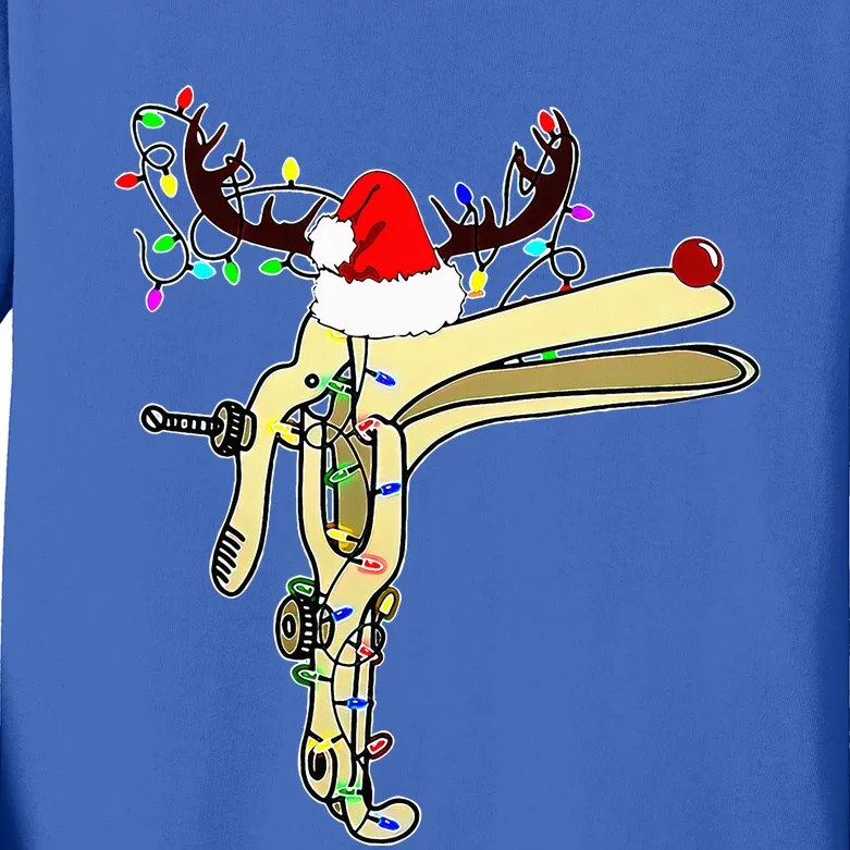 Christmas Reindeer Speculum Nurse OBGYN L&D Nursing Xmas Kids Long Sleeve Shirt