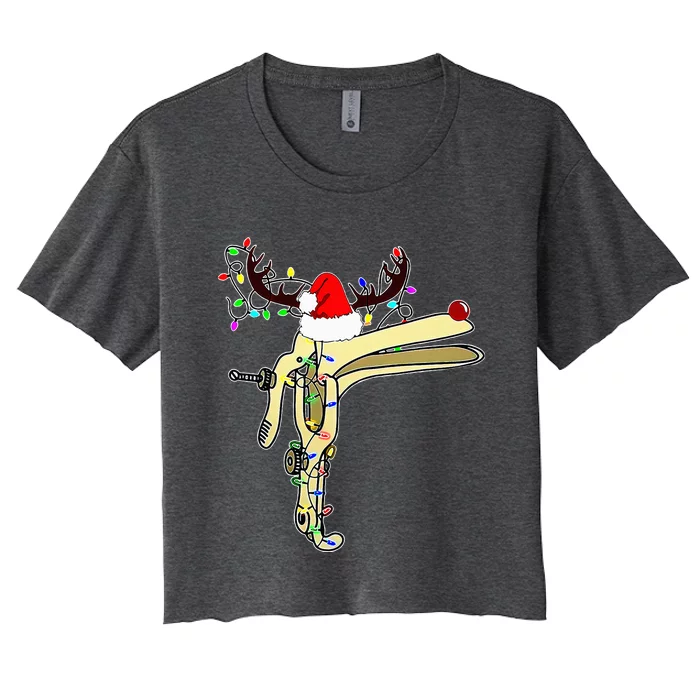 Christmas Reindeer Speculum Nurse OBGYN L&D Nursing Xmas Women's Crop Top Tee