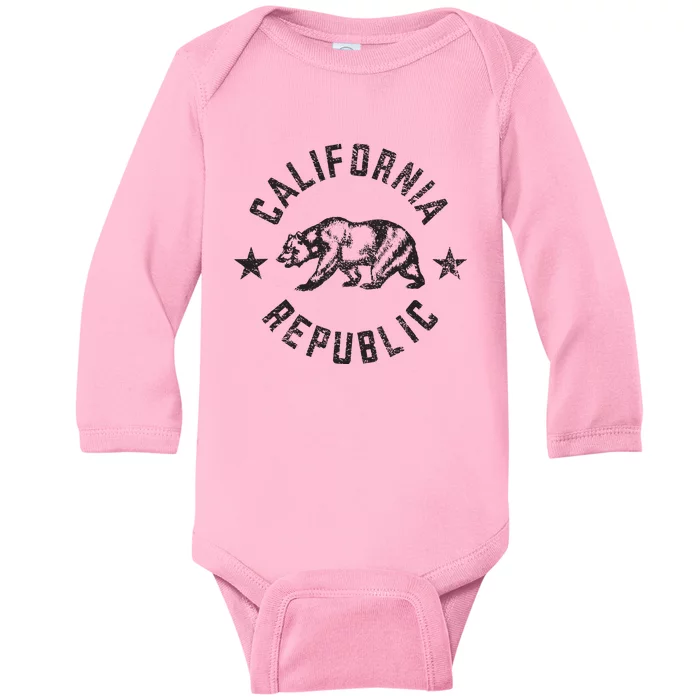 California Republic State Flag Grizzly Bear Baby Long Sleeve Bodysuit