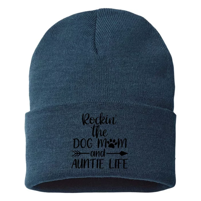 Cute Rocking The Dog Mom And Aunt Life Mothers Day Wo Sustainable Knit Beanie