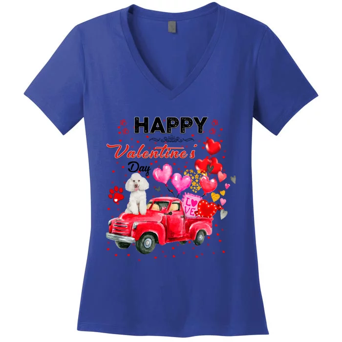 Cute Red Truck Poodle Valentines Day Costume Gift Women's V-Neck T-Shirt