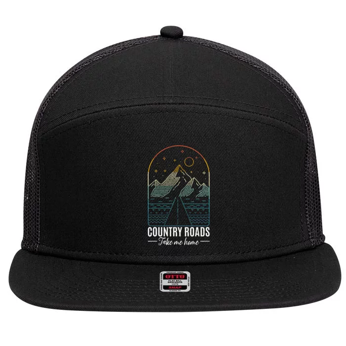 Country Roads Take Me Home Country Roads Retro Country 7 Panel Mesh Trucker Snapback Hat