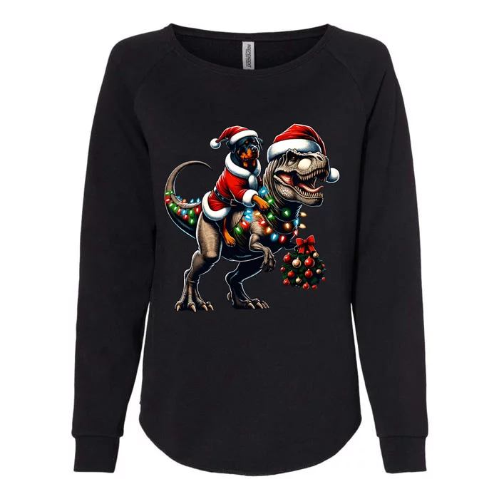 Christmas Rottweiler Trex Santa Hat Festive Dinosaur Dog Gift Womens California Wash Sweatshirt