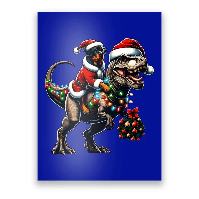 Christmas Rottweiler Trex Santa Hat Festive Dinosaur Dog Gift Poster