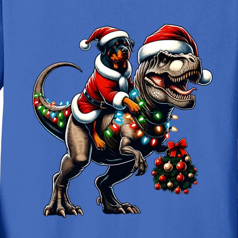 Christmas Rottweiler Trex Santa Hat Festive Dinosaur Dog Gift Kids Long Sleeve Shirt