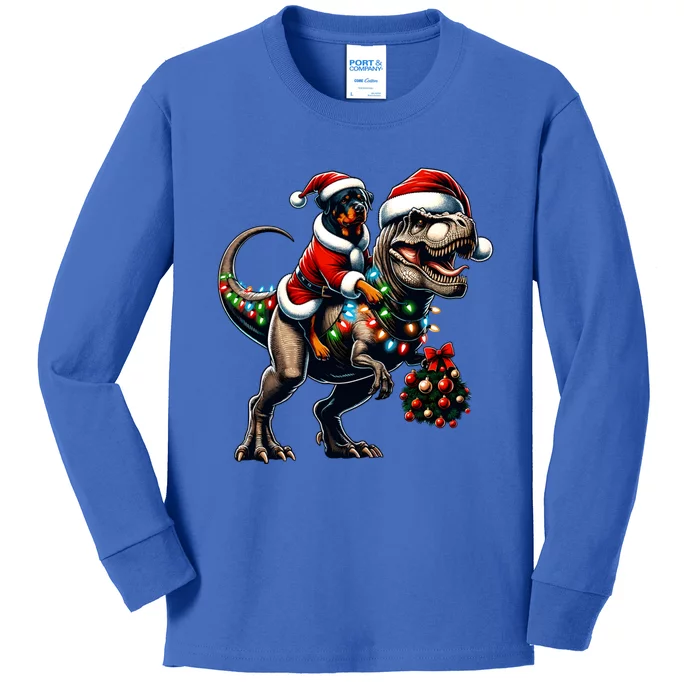 Christmas Rottweiler Trex Santa Hat Festive Dinosaur Dog Gift Kids Long Sleeve Shirt