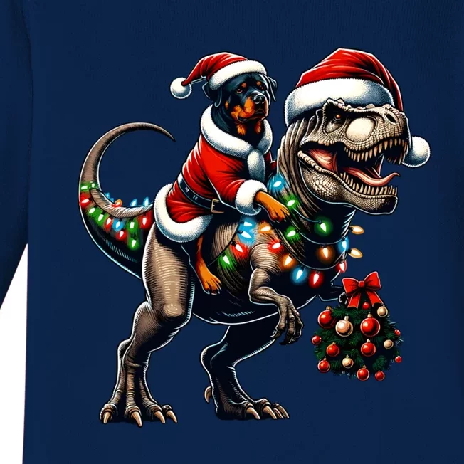 Christmas Rottweiler Trex Santa Hat Festive Dinosaur Dog Gift Baby Long Sleeve Bodysuit