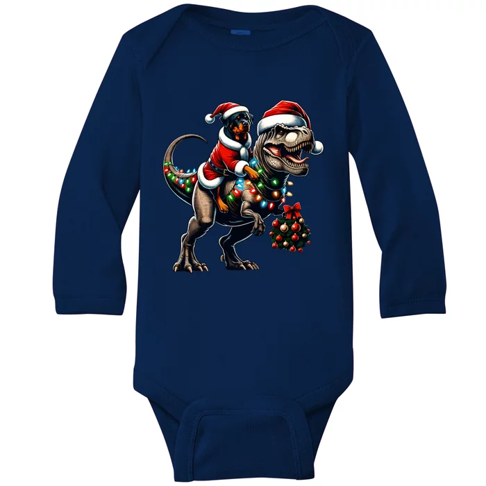 Christmas Rottweiler Trex Santa Hat Festive Dinosaur Dog Gift Baby Long Sleeve Bodysuit