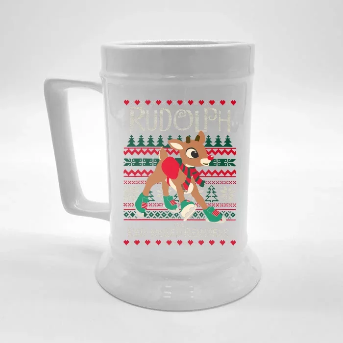 Cute Rudolph The Red Nosed Reindeer Christmas Special Xmas Front & Back Beer Stein