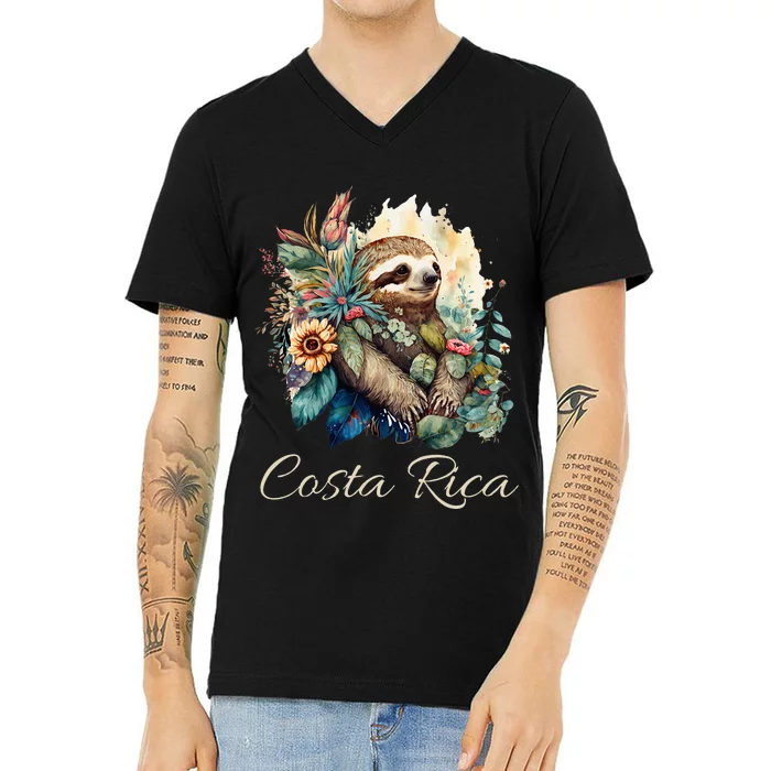 Costa Rica Tropical Sloth V-Neck T-Shirt