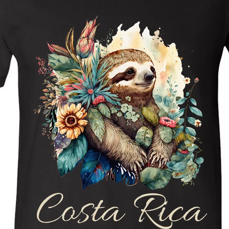 Costa Rica Tropical Sloth V-Neck T-Shirt