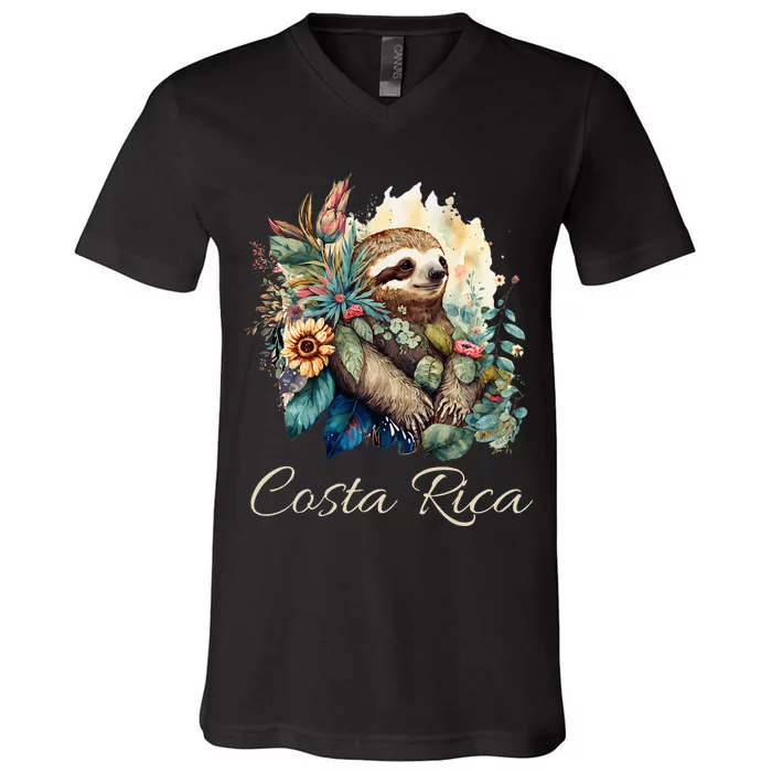 Costa Rica Tropical Sloth V-Neck T-Shirt