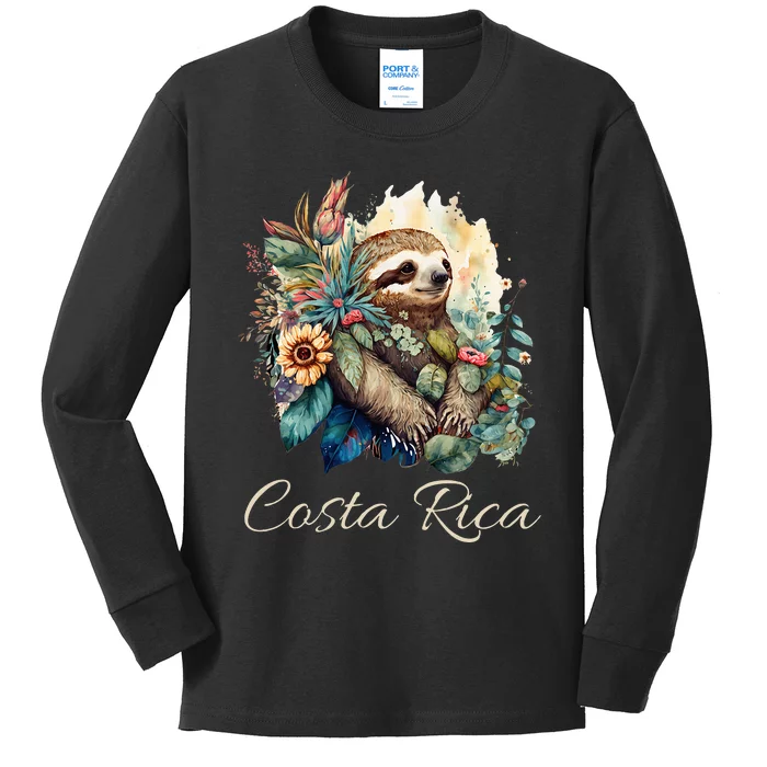 Costa Rica Tropical Sloth Kids Long Sleeve Shirt