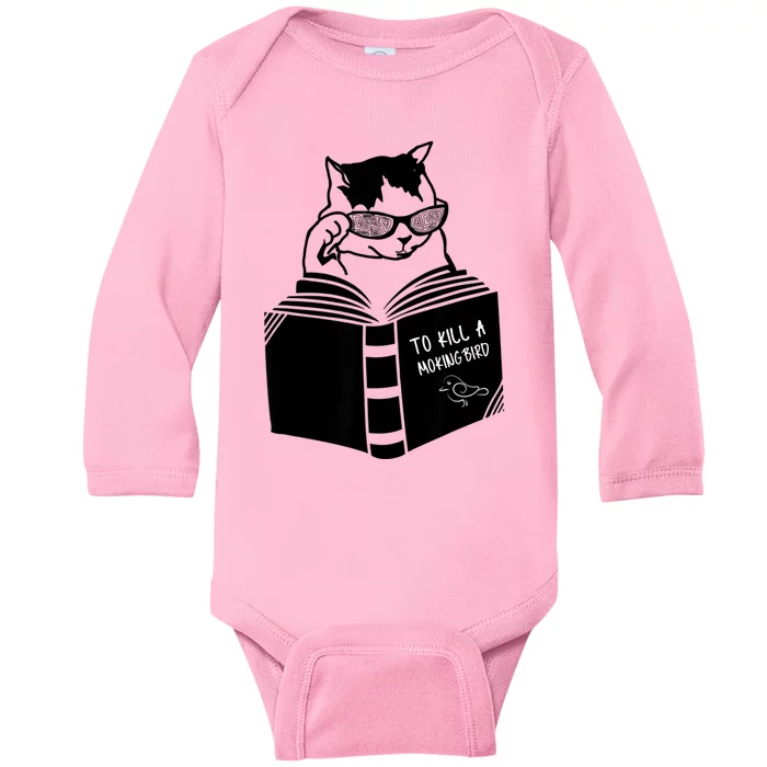 Cat Reading To Kill A Mockingbird Funny Baby Long Sleeve Bodysuit