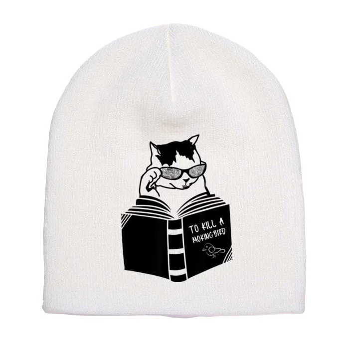 Cat Reading To Kill A Mockingbird Funny Short Acrylic Beanie