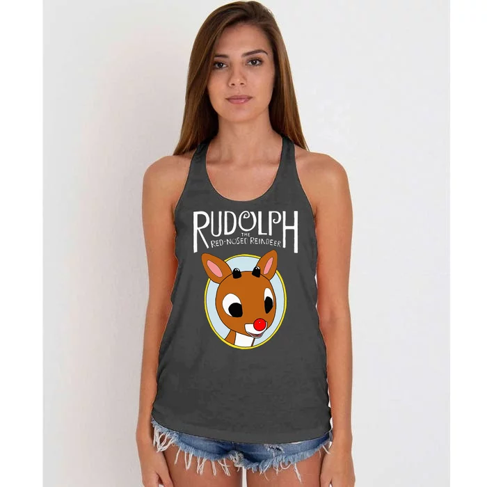 Cute Rudolph The Red Nosed Reindeer Christmas Tree Women's Knotted Racerback Tank