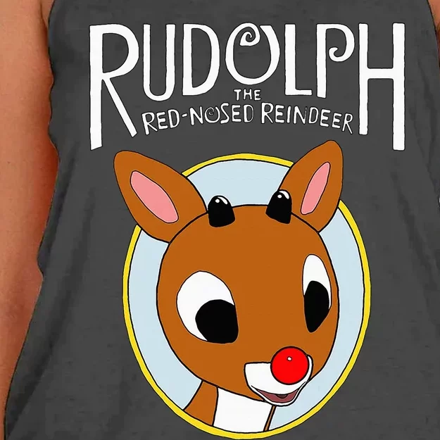 Cute Rudolph The Red Nosed Reindeer Christmas Tree Women's Knotted Racerback Tank