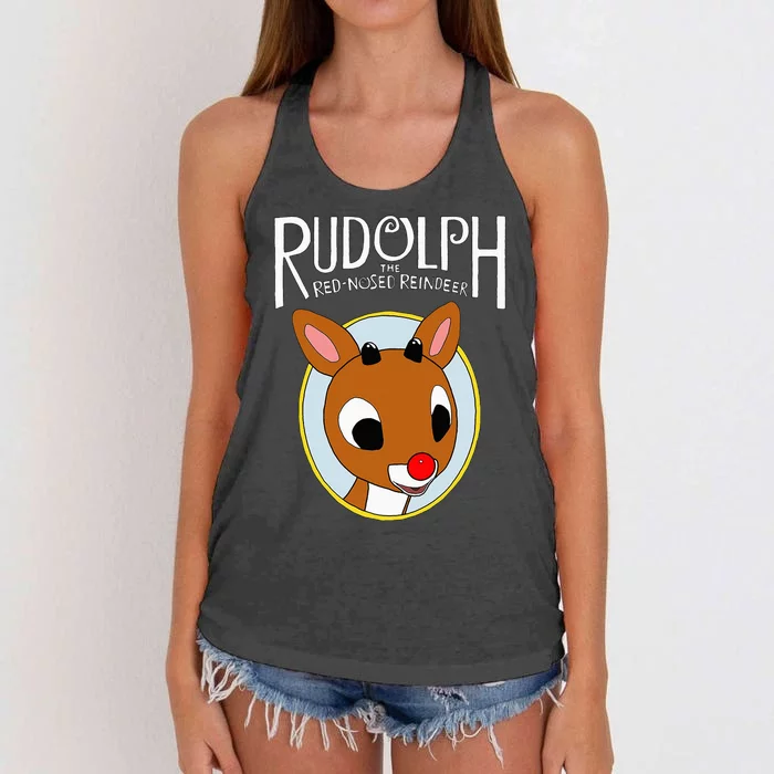 Cute Rudolph The Red Nosed Reindeer Christmas Tree Women's Knotted Racerback Tank