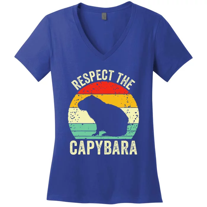 Capybaras Respect The Capybara Cavy Rodent Lover Women's V-Neck T-Shirt