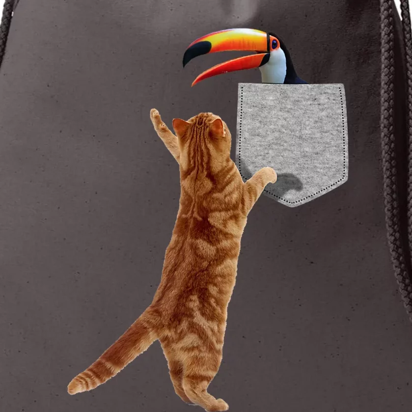 Cat Reaching Toucan In Fake Funny Printon Pocket Drawstring Bag