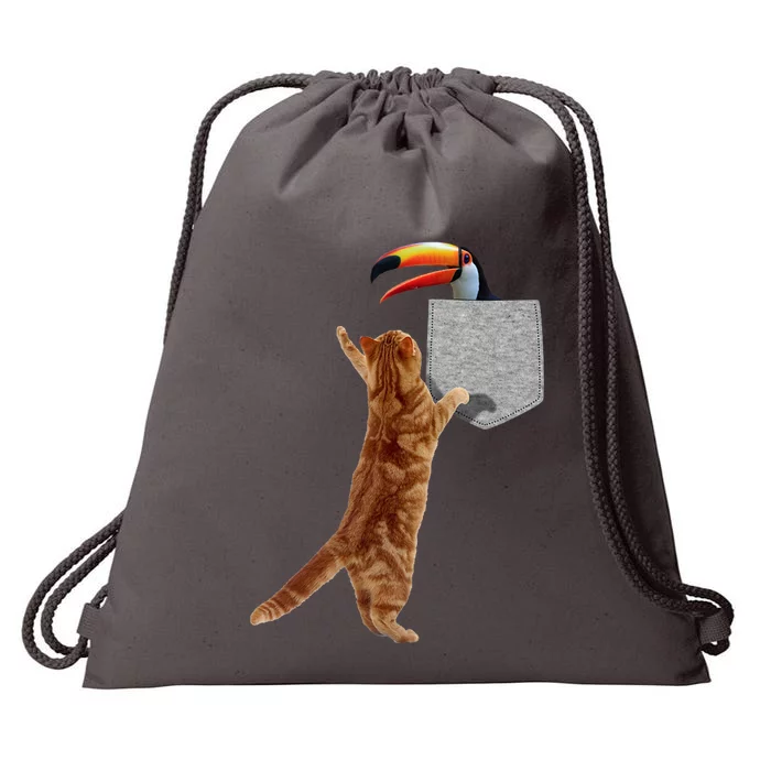 Cat Reaching Toucan In Fake Funny Printon Pocket Drawstring Bag