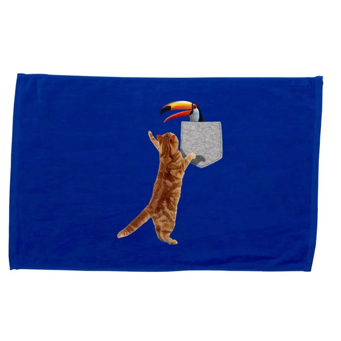 Cat Reaching Toucan In Fake Funny Printon Pocket Microfiber Hand Towel