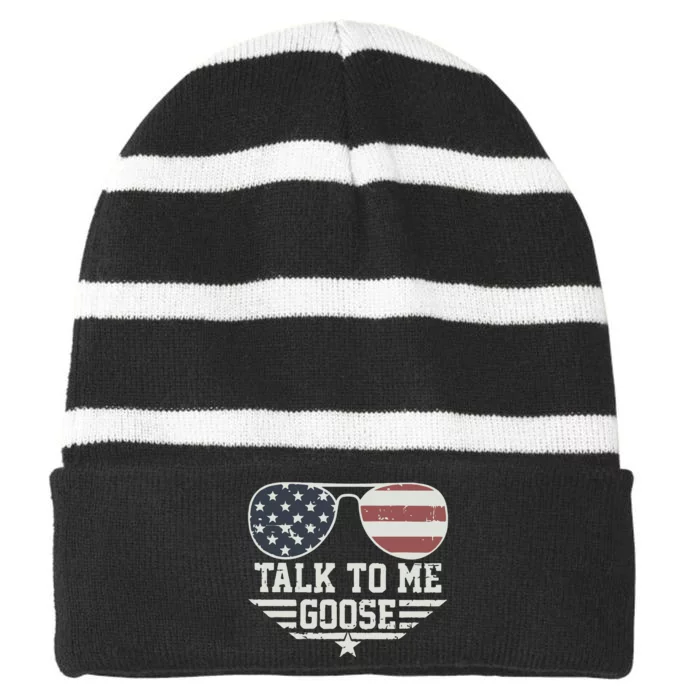 Cool Retro Talk To Me Goose Gift Striped Beanie with Solid Band