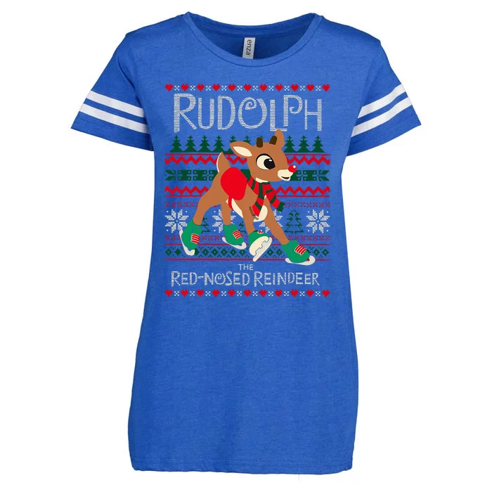 Cute Rudolph The Red Nosed Reindeer Christmas Enza Ladies Jersey Football T-Shirt