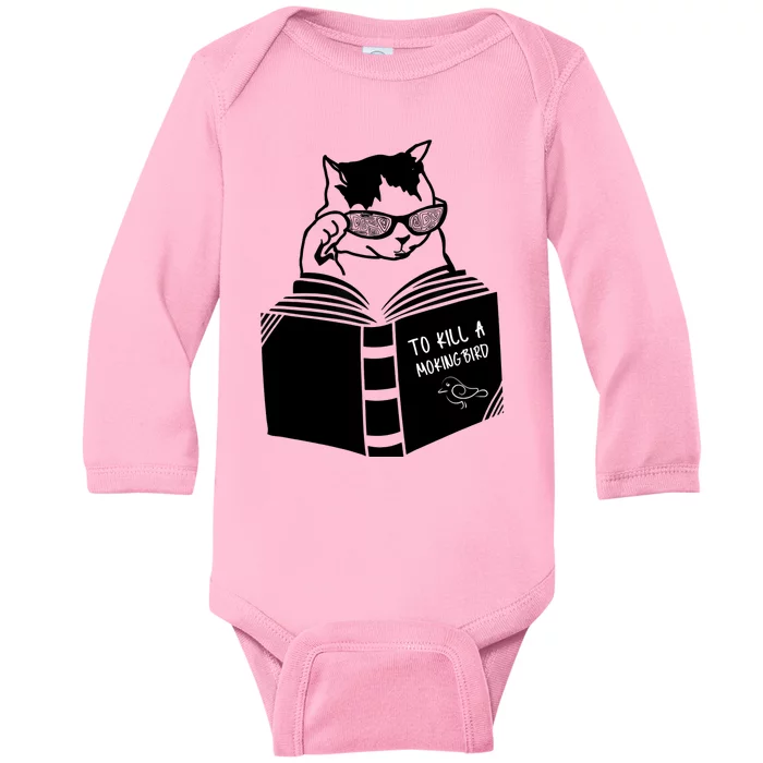 Cat Reading To Kill A Mockingbird Funny Baby Long Sleeve Bodysuit