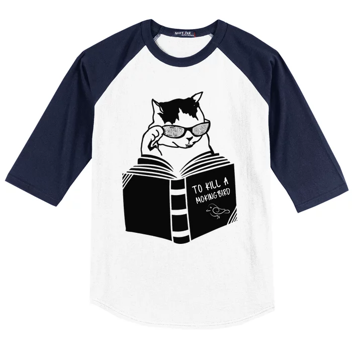 Cat reading to kill a mockingbird funny Baseball Sleeve Shirt