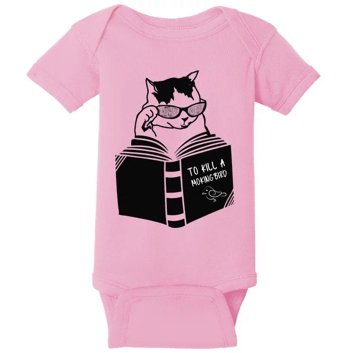 Cat reading to kill a mockingbird funny Baby Bodysuit