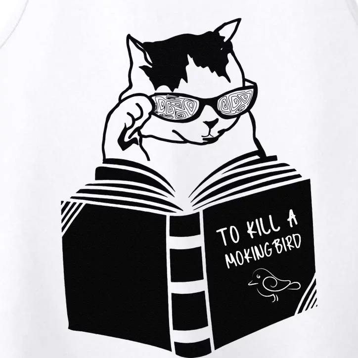 Cat reading to kill a mockingbird funny Performance Tank