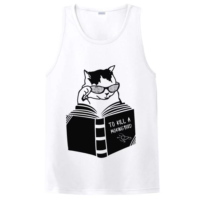 Cat reading to kill a mockingbird funny Performance Tank