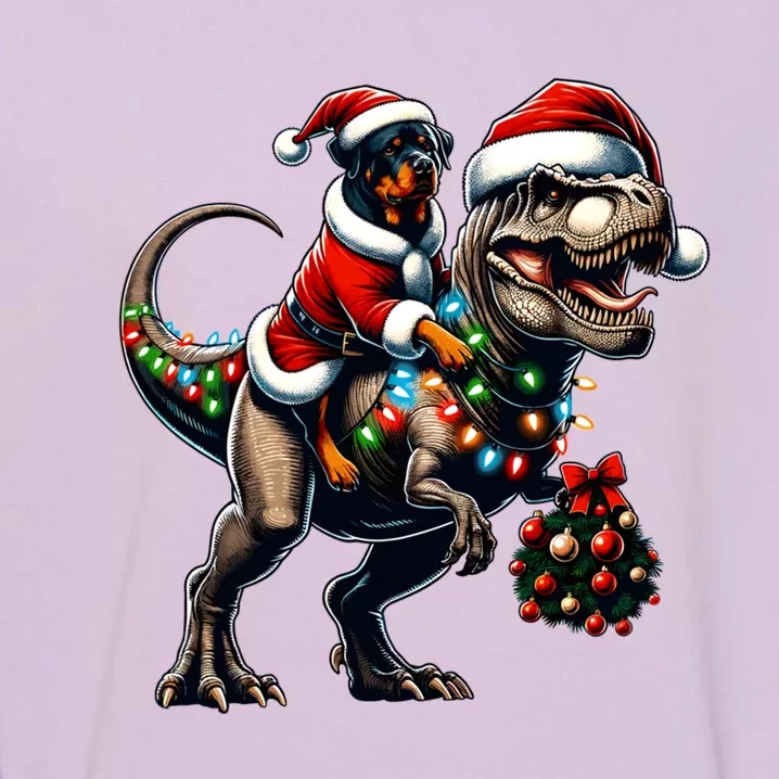 Christmas Rottweiler Trex Santa Hat Festive Dinosaur Dog Great Gift Garment-Dyed Sweatshirt