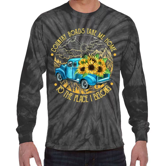 Country Roads Take Me Home To The Place I Belong Tie-Dye Long Sleeve Shirt