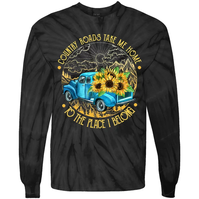 Country Roads Take Me Home To The Place I Belong Tie-Dye Long Sleeve Shirt