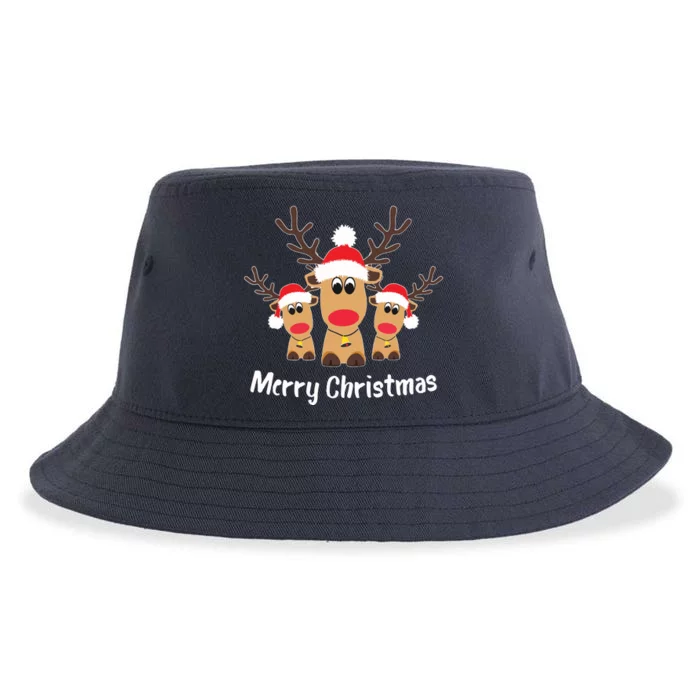 Cute Reindeer Trio Merry Christmas Santa Hat Funny Elk Sustainable Bucket Hat