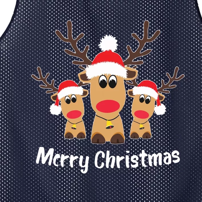 Cute Reindeer Trio Merry Christmas Santa Hat Funny Elk Mesh Reversible Basketball Jersey Tank