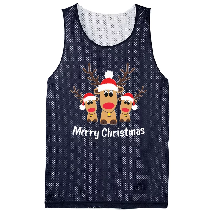 Cute Reindeer Trio Merry Christmas Santa Hat Funny Elk Mesh Reversible Basketball Jersey Tank